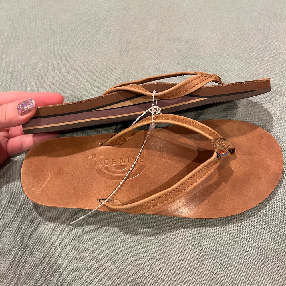 Double layer arch support with 1/2” narrow strap rainbow flip flops
